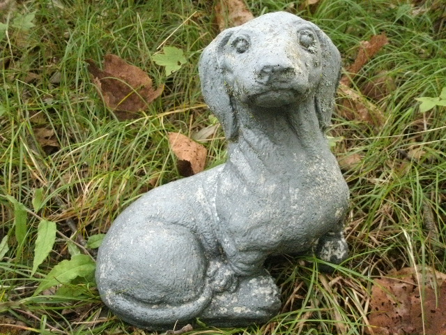 Vintage Cement Daschund Dog Garden Statue Weathered Concrete Flaked