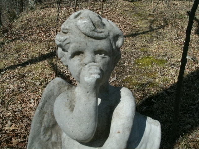 Vintage Cement Angel Sucking Thumb Garden Statue Weathered Concrete 