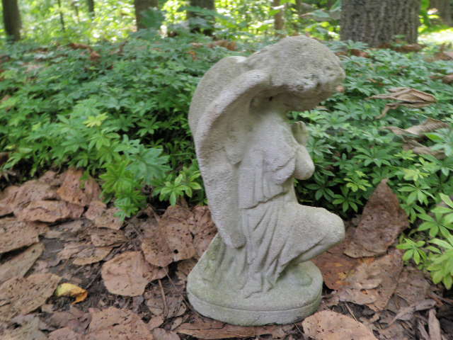Vintage Cement 10.5" Praying Angel Garden Art Statue Weathered Concrete