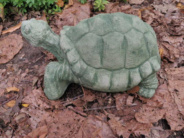 Large 11.5" Cement Snapping Turtle Garden Art Green Concrete Statue