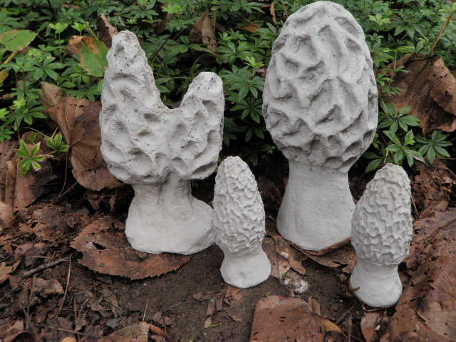 4 1/2"-8 1/2" Tall Cement Morel Mushroom Lot of 4 Garden Art Concrete
