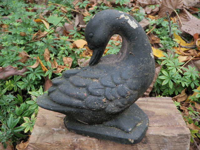 Vtg Cement 6" Tall Duck Duckling Garden Statue Flaked Paint Weathered