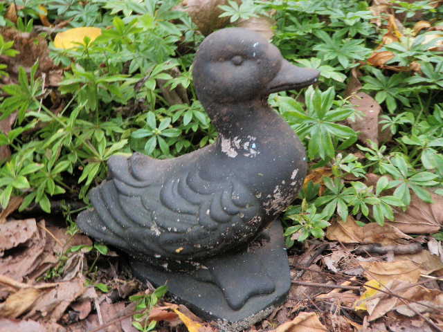 Vtg Cement 7" Tall Duck Duckling Garden Statue Flaked Paint Weathered