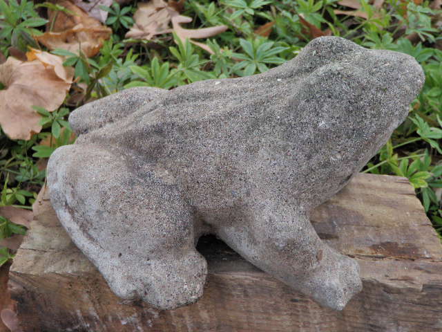 Vintage Cement 7" Long Frog Fountain Top Garden Statue Weathered